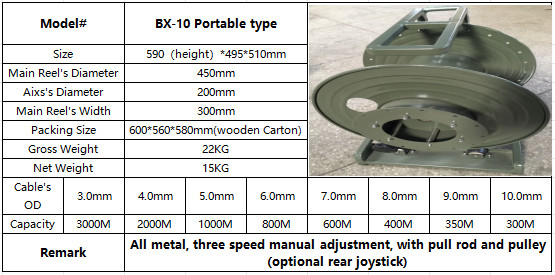 BX-10 Portable Type All Metal Tactical Fiber Optic Reel Cable Drum Spool