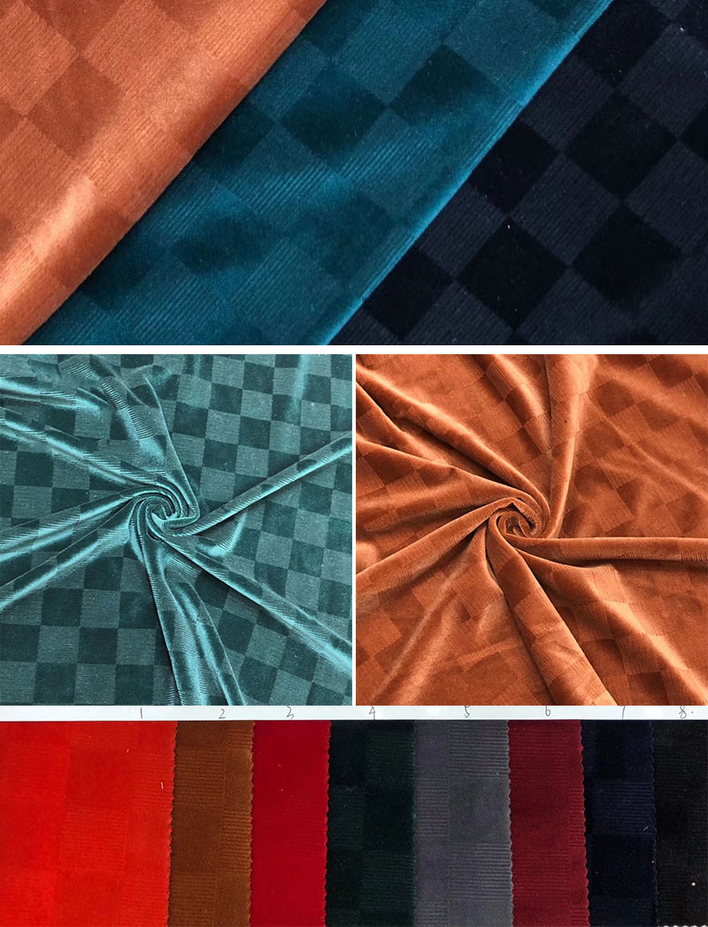 Soft Embossed 260gsm Stretch Velvet Velour Fabric Plaid Velvet Fabric