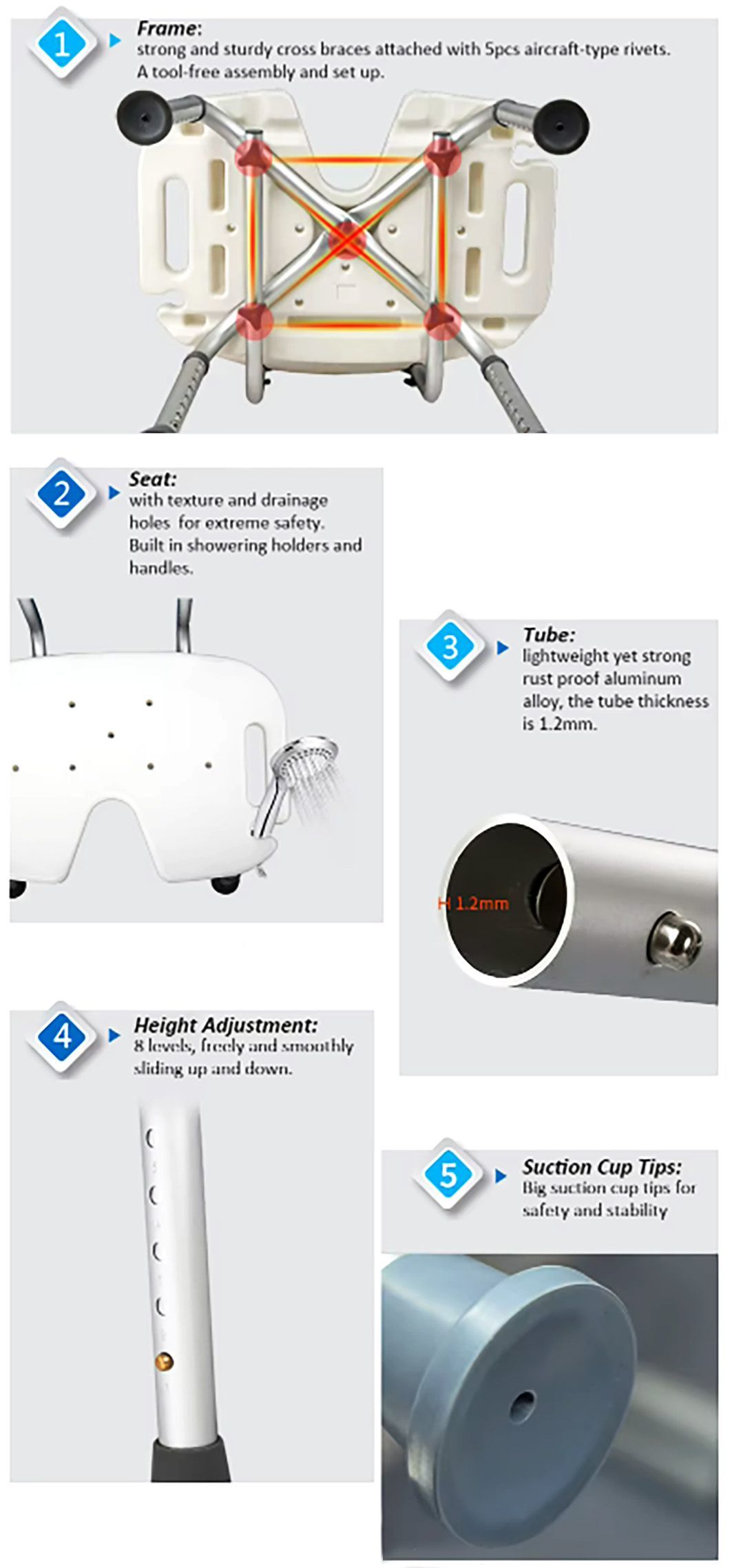Factory Direct Sale Bathroom Bath Handicap Disability Shower Chair for Bathing in The Shower