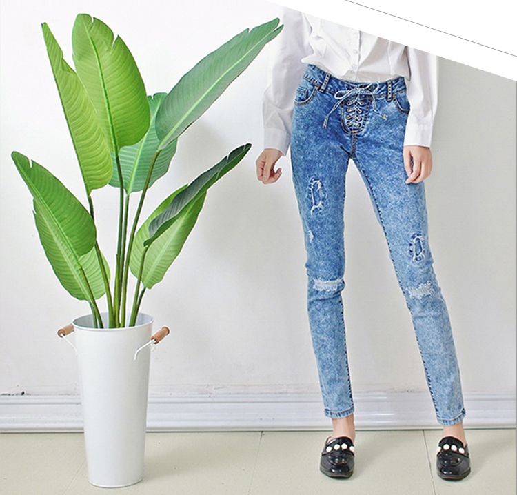Blue Breathable Pencil Pants Skinny fit bootcut jeans for woman