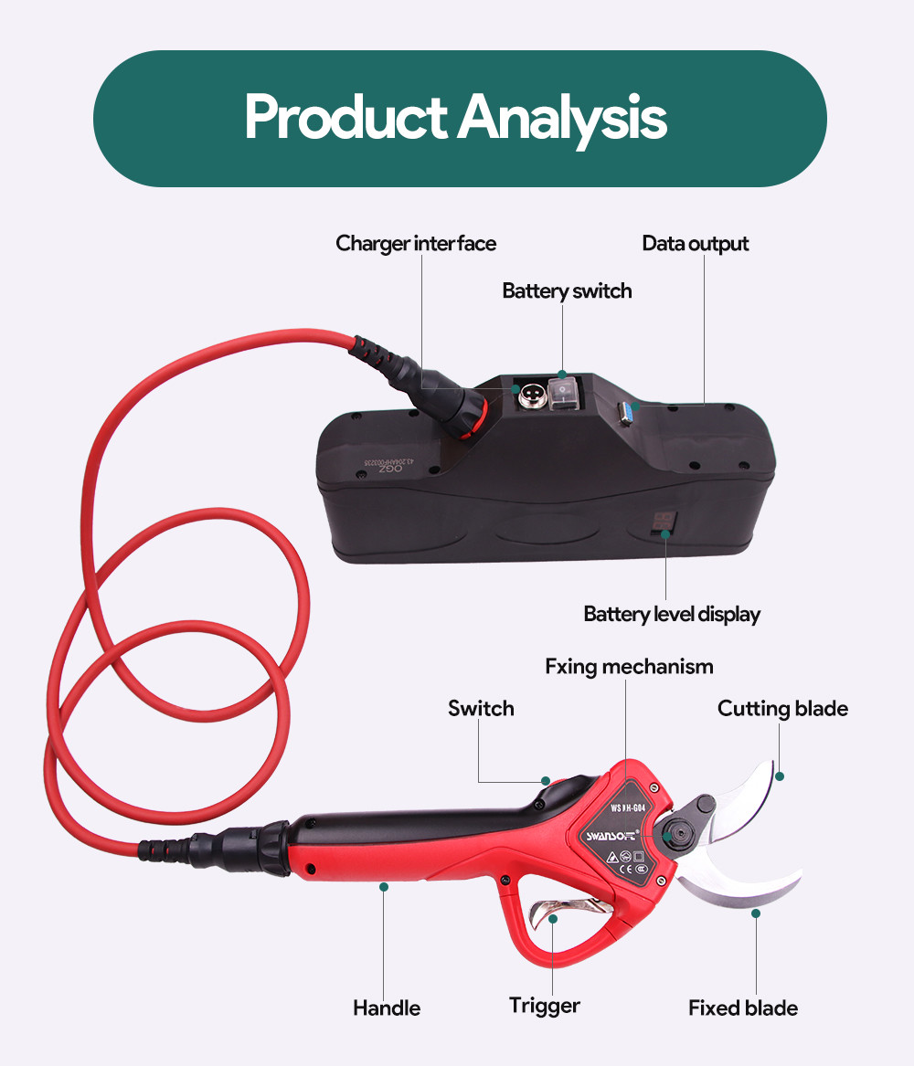 Swansoft LED Display lihium Battery Shear diameter 40MM apple tree Electric Pruning Shears Electric Pruner