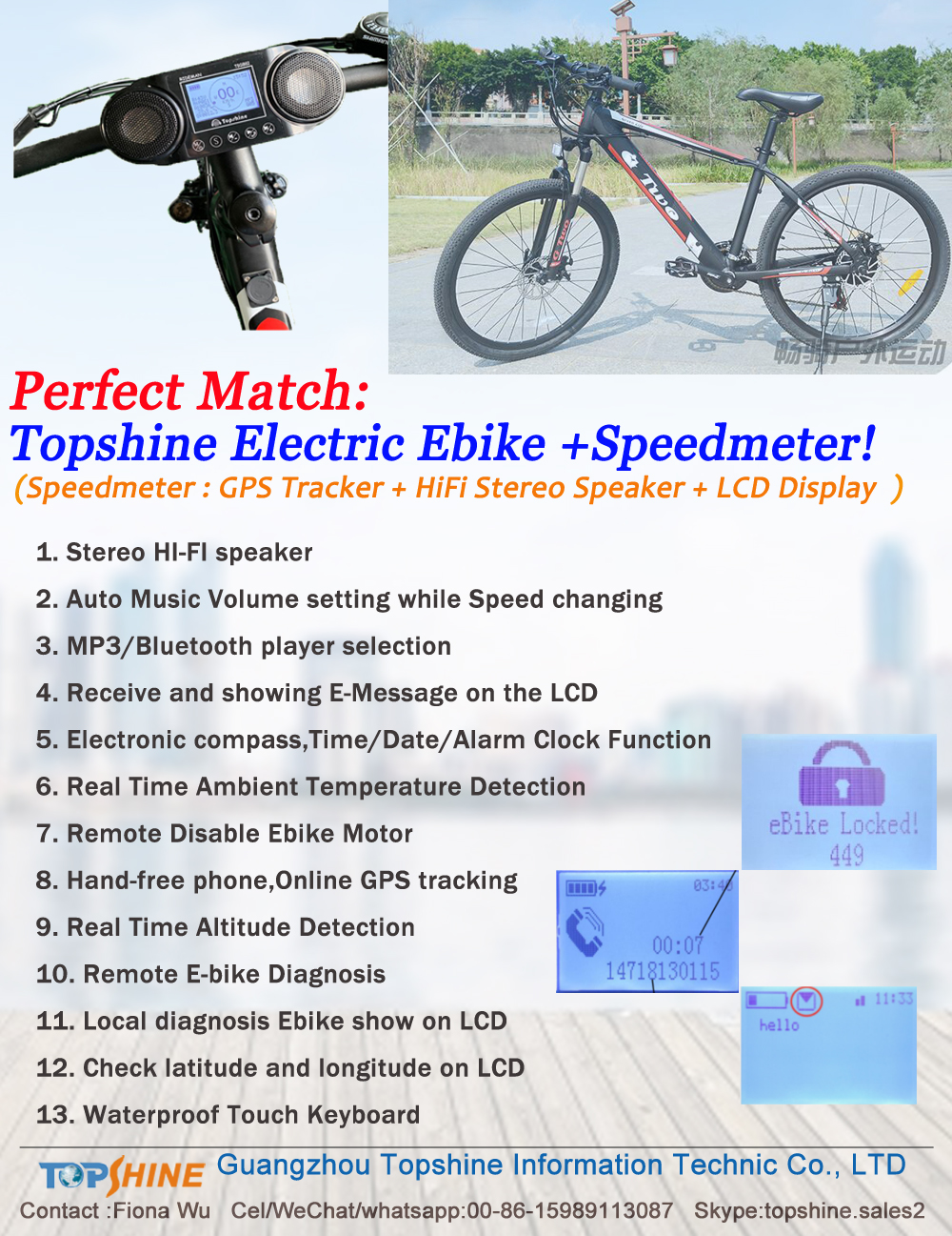 ODM 750 Watt 20mph Electric Mountain Bicycles With Hand Free Phone
