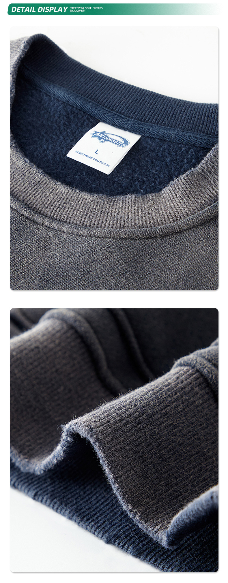 360grams Spray Dyed Plain Dyed Mens Black Worn Washed Crewneck Sweatshirt Regular Sleeves