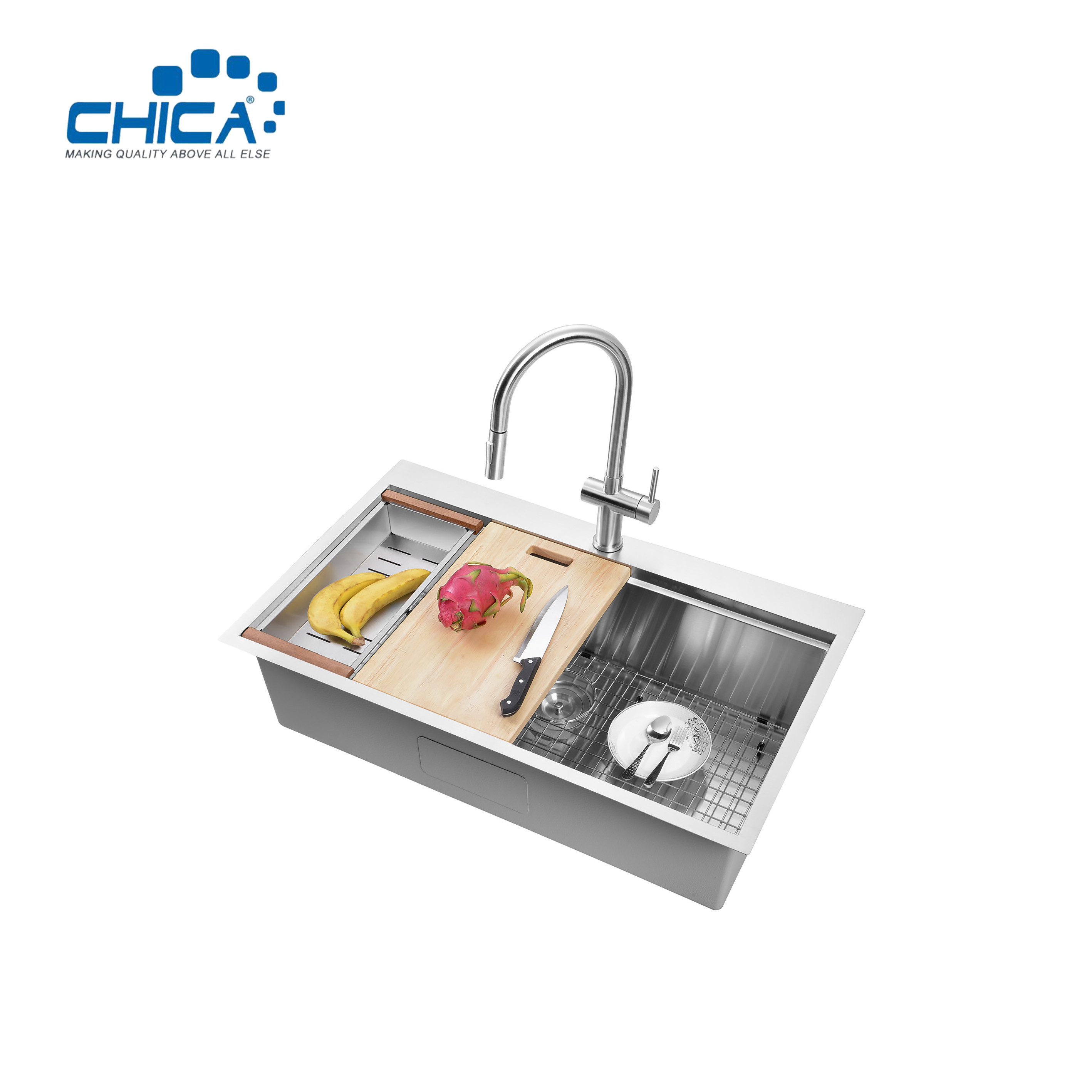 commercial topmount handmade house kitchen sink single bowl SUS304 stainless steel sink with faucet