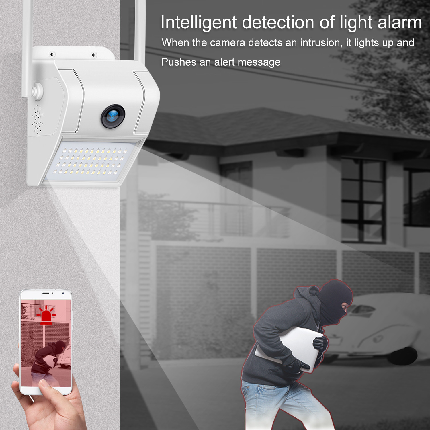 H.265 2MP wide angle view two way audio 2.8mm lens WiFi 20m ir distance TF card slot Dual light source courtyard camera