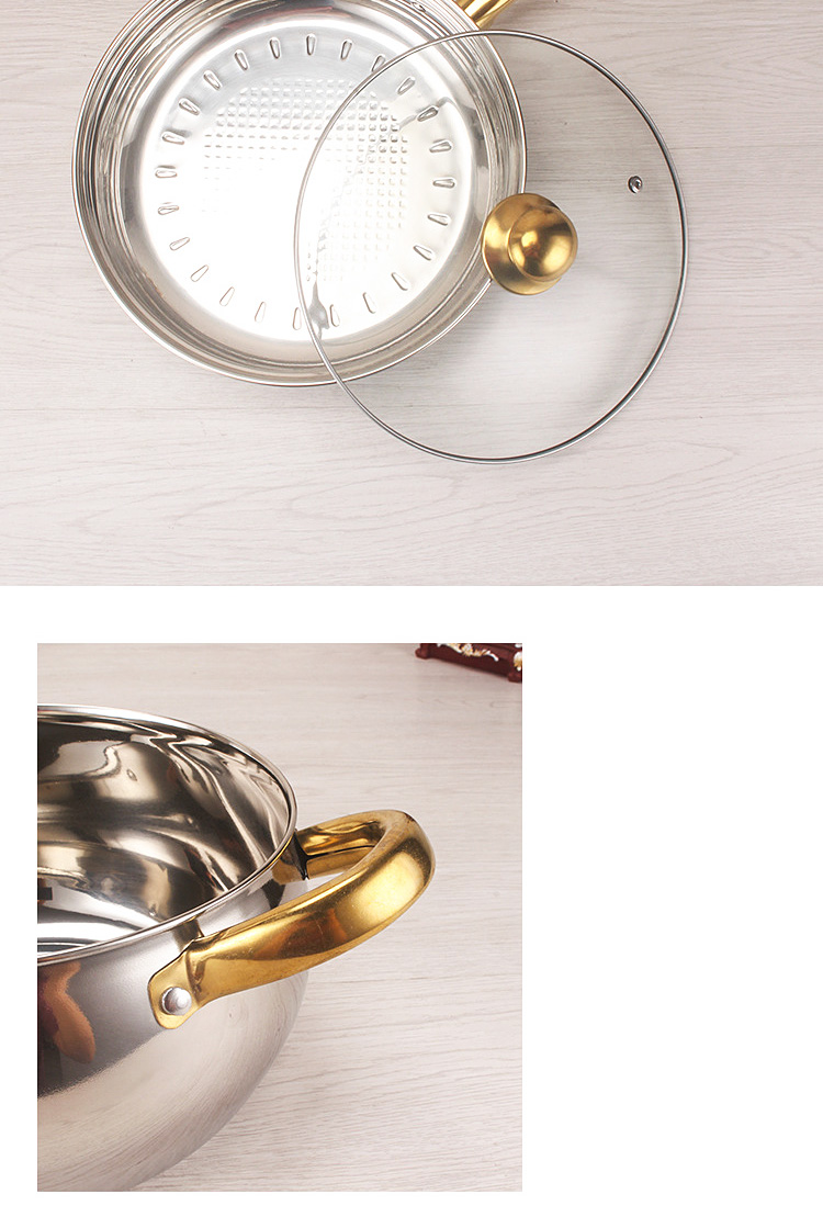 Best Selling Stainless Steel Cookware Set 12pcs Double Layer Cooking Pot Set With Golden Handle