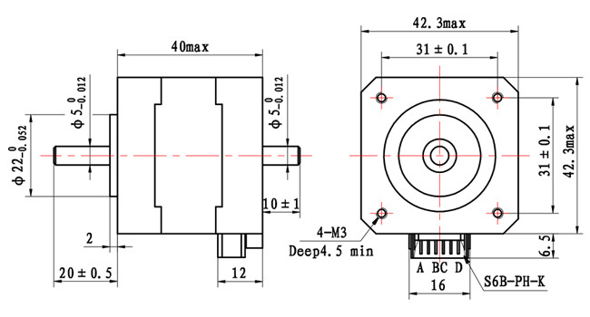 20mm Length Dual Shaft Motor NEMA 17 0.40N.M 0.4A For Print Head With CE