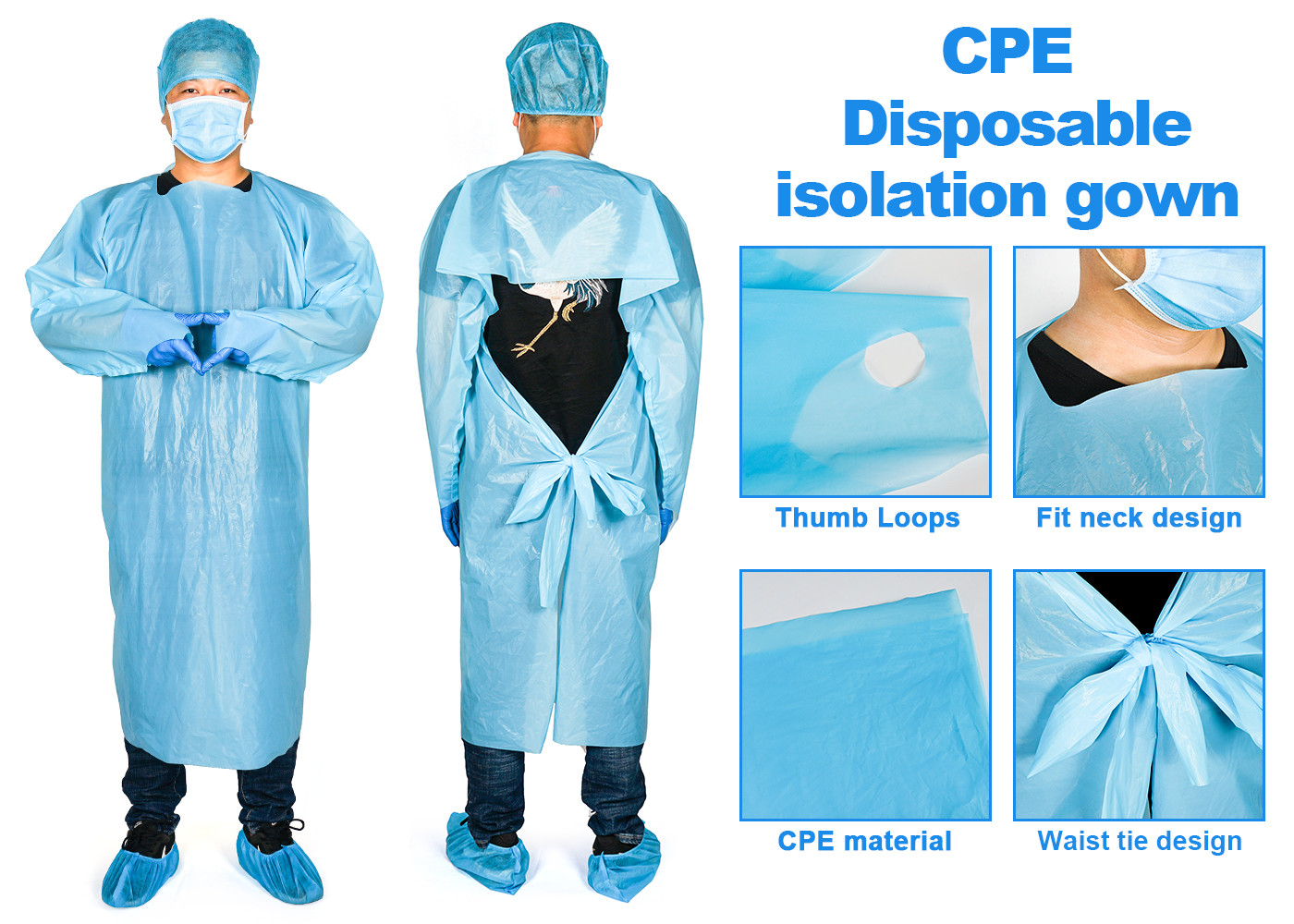 Colored Long Sleeve CPE Apron Waterproof Adult Apron CPE Isolation