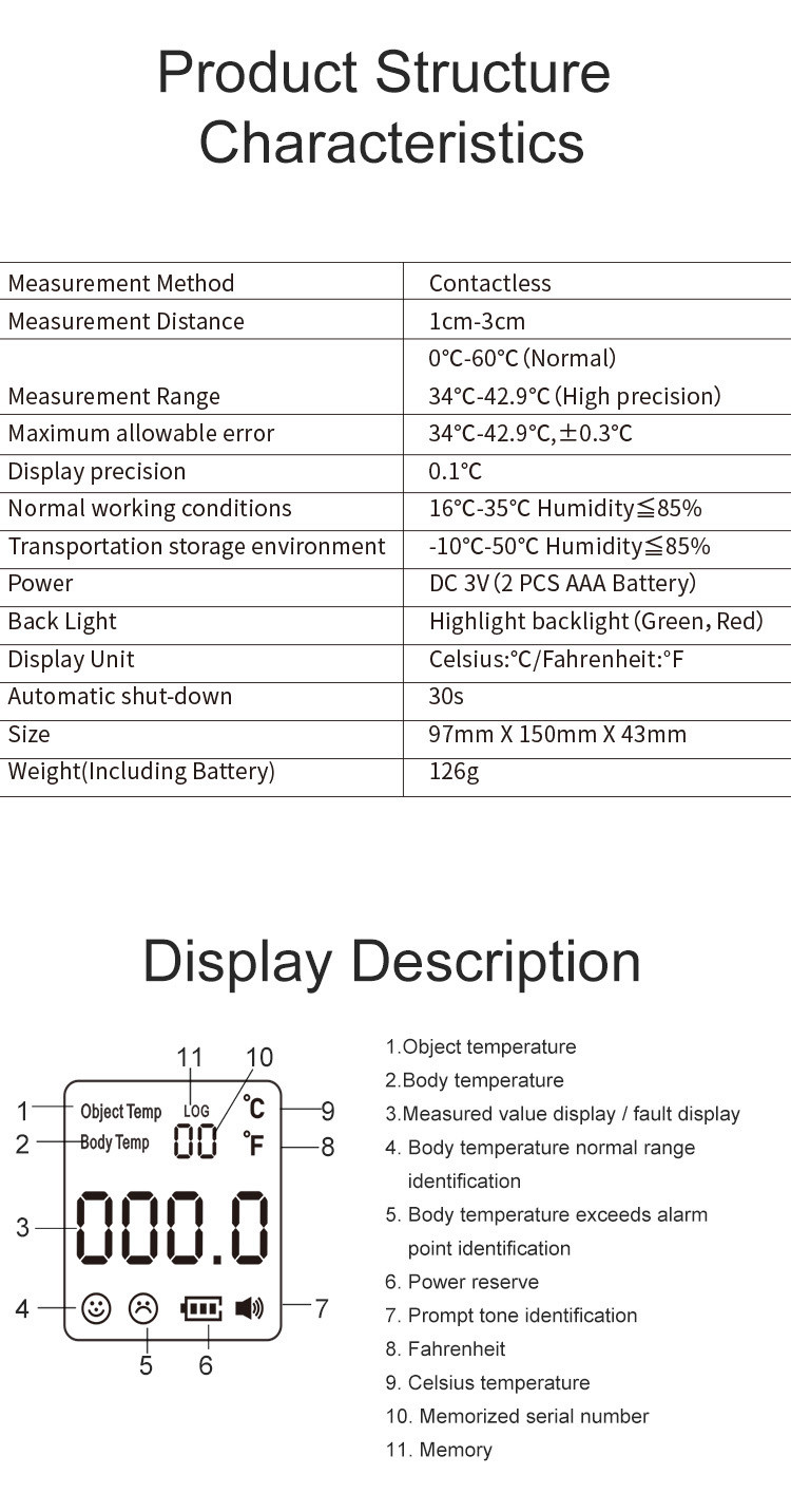 1.5V Fever Indoor Forehead Digital IR Infrared Thermometer
