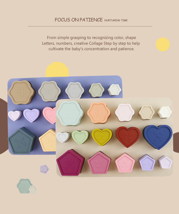 Toddler Educational Silicone Stacking Blocks With Star Heart Flower Shape