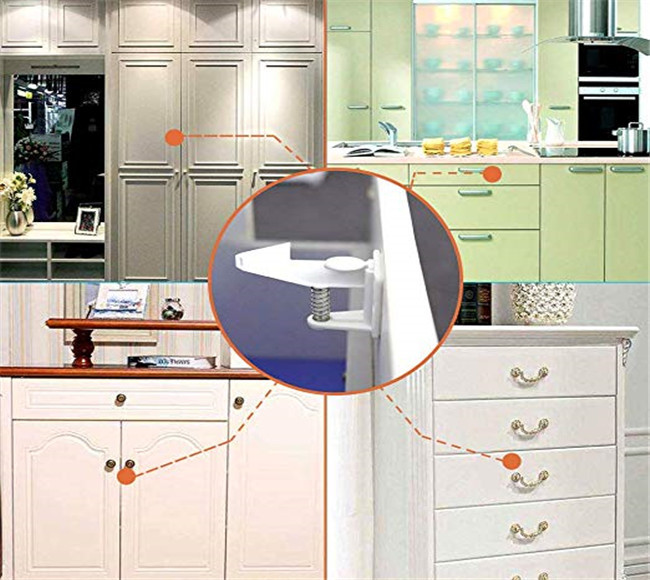 Ebei-eya Child Safety Cabinet Locks Childproof ABS Black And White Spring Cabinet Drawer Lock Latch