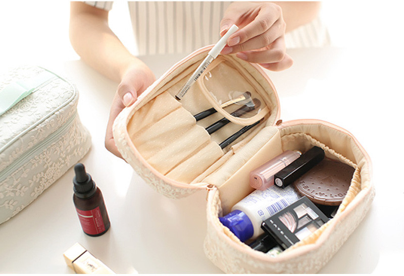 uxury Lace Cylinder Bucket Make Up Artist Case Travel Foldable