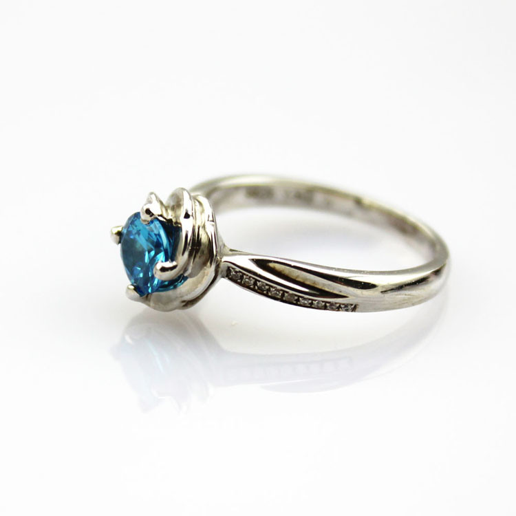 Sterling Silver Engagement Ring with 6mm Blue Topaz Cubic Zirconia(F84)