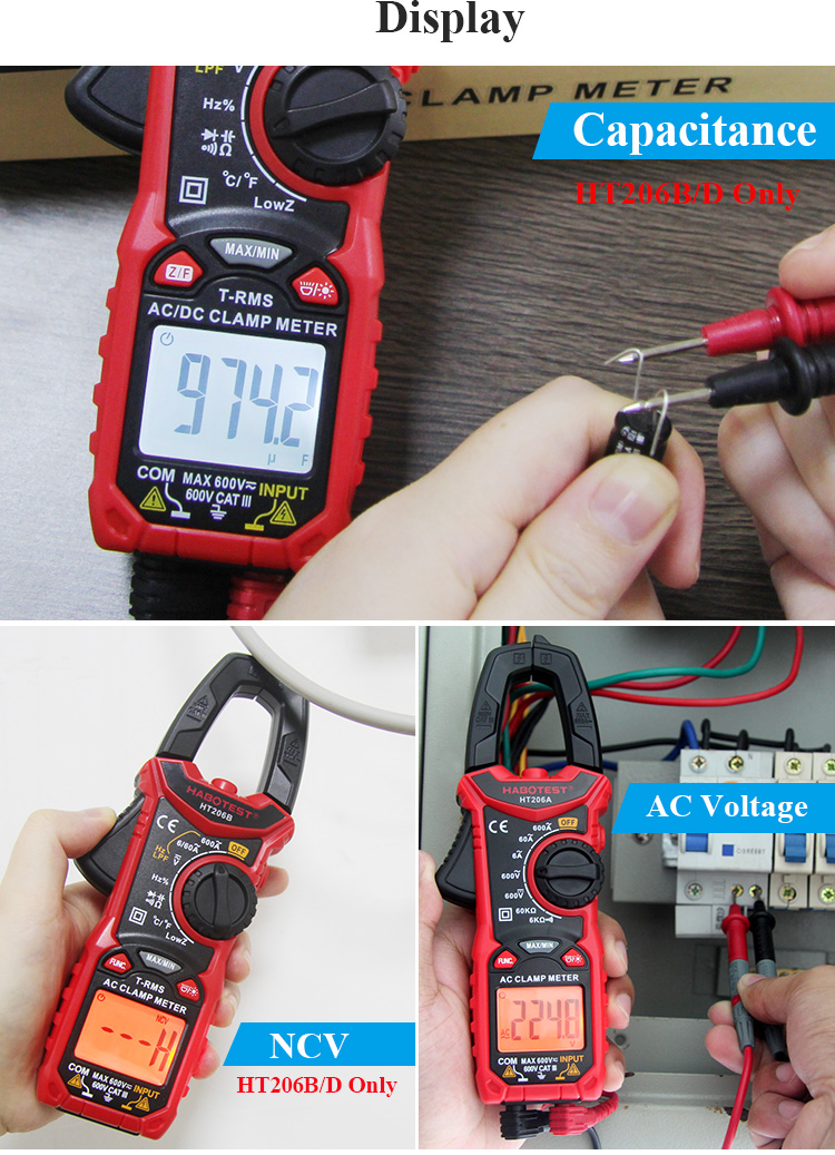 600V AC DC Clamp Multimeter , 6000 Counts True RMS Clamp Multimeter