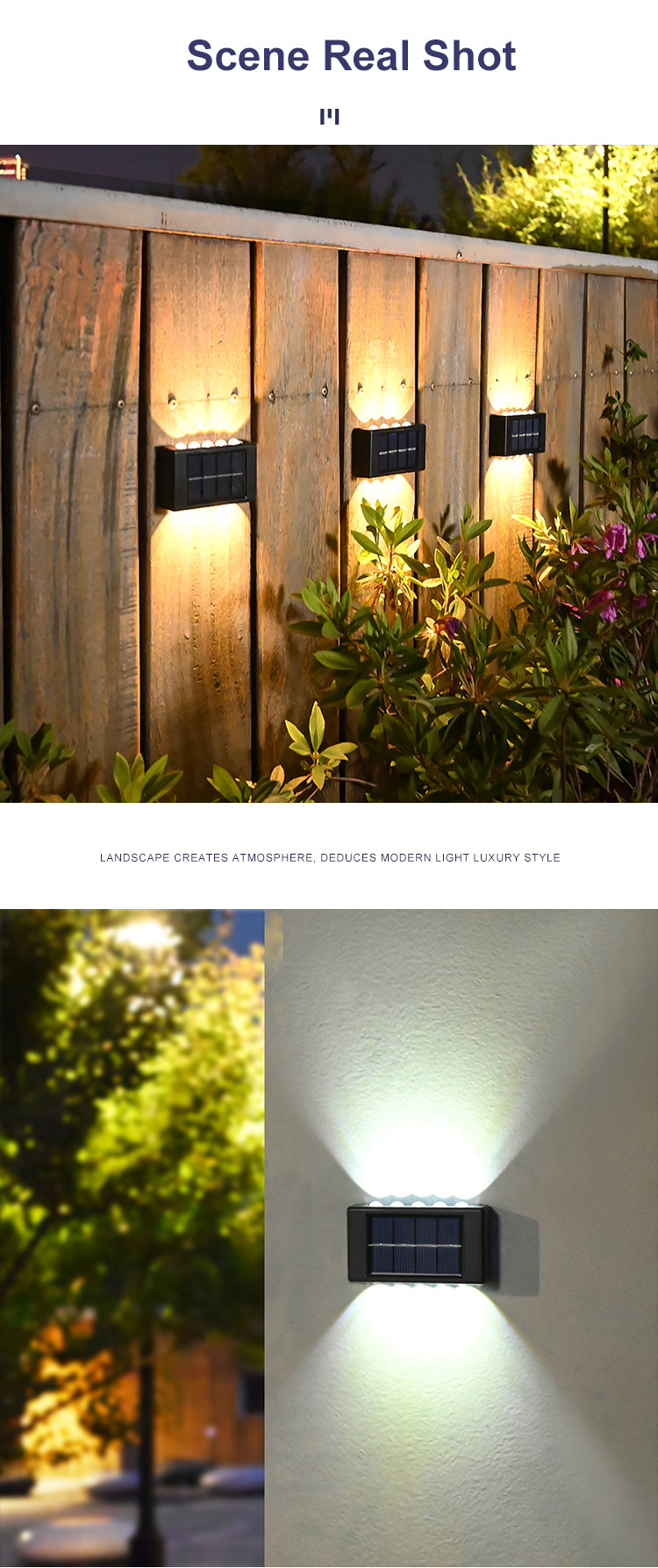 Glowing Waterproof Atmosphere Wall Light 600mah Solar LED Outdoor Decorative Garden
