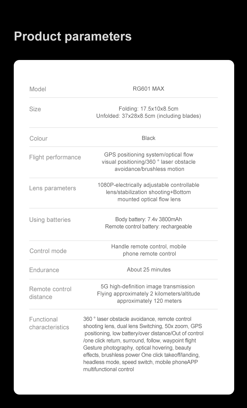 Professional RC Quadcopter Original Rg601 Max 5G GPS Drone with Dual 4K HD Camera and Optical Flow