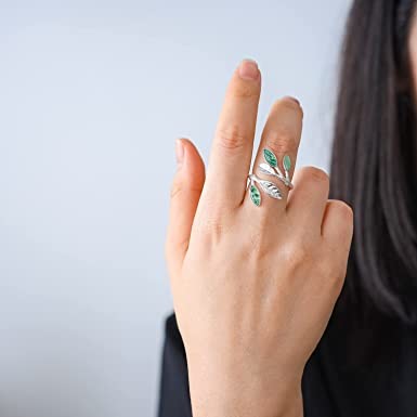 925 Sterling Silver Marquise Shape Jade Aventurine Open Leaf Rings Olive Leaf Rings Handmade Jewelry Unique Gifts for Wo