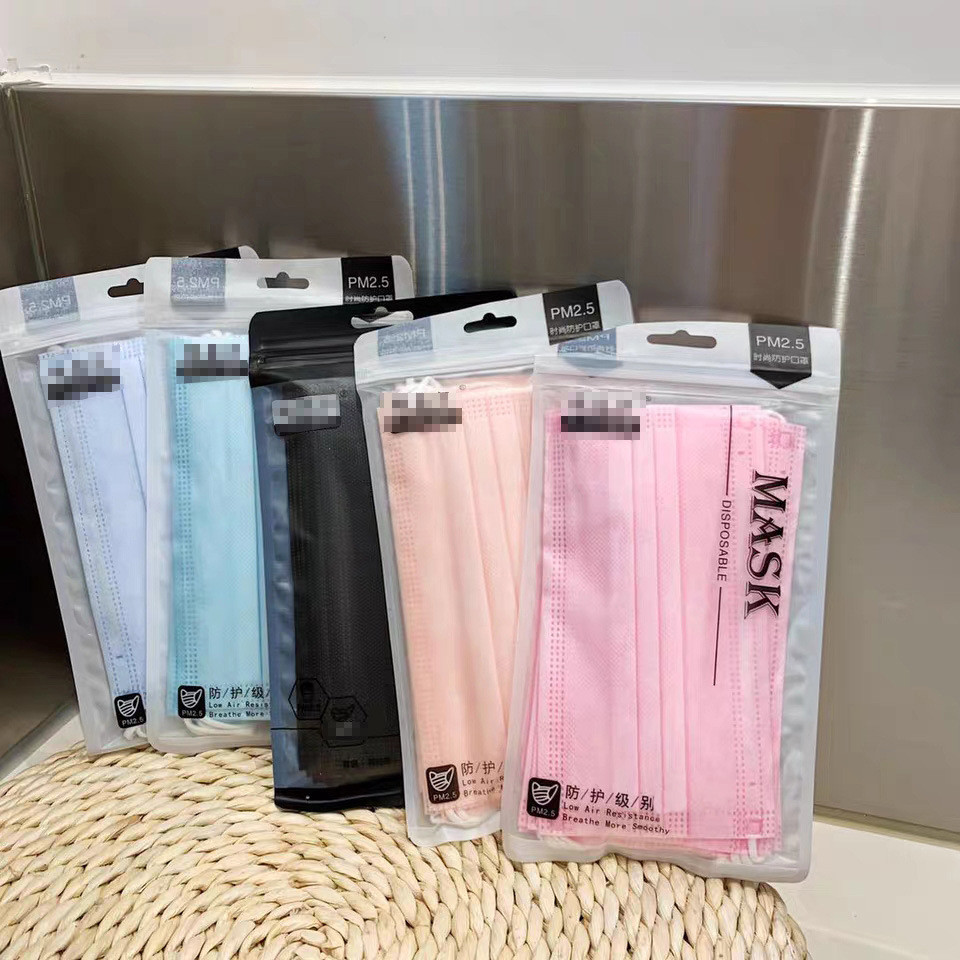 White Blue Green Pink Black Colorful Earloop Non-woven 3 Ply Disposable Face Mask