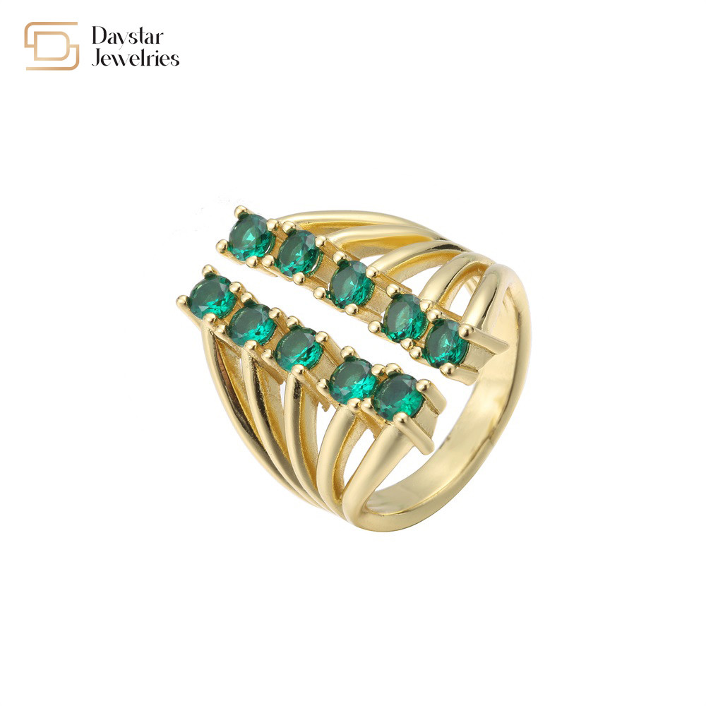 Opening Adjustable 14K Gold Plated Row Diamond Ring Crystal Zircon For Women Men