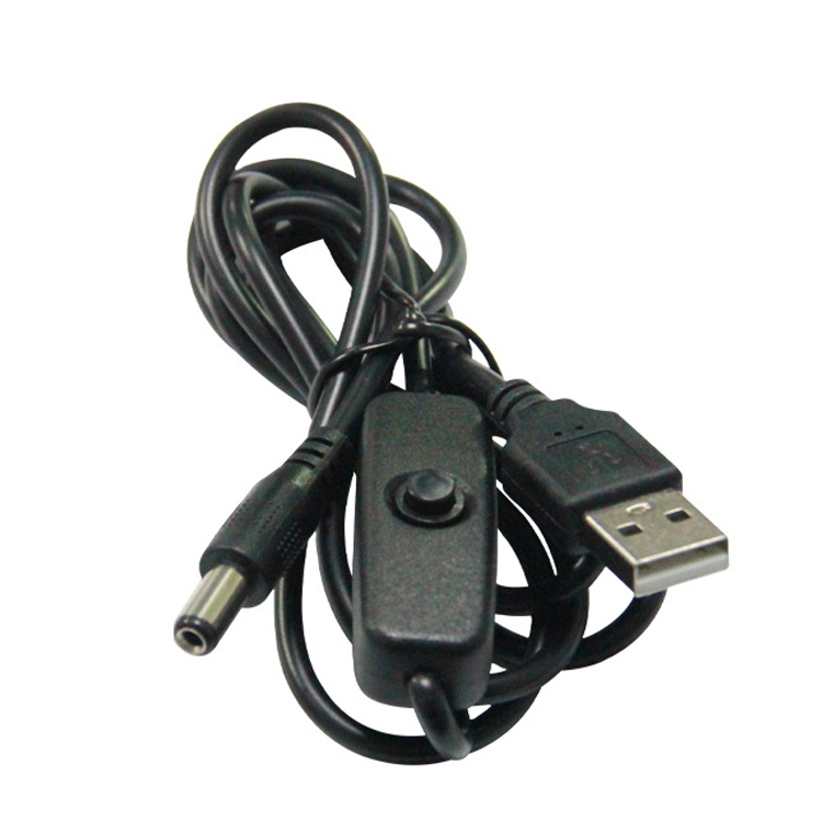 High Quality Power ON OFF Switch USB to DC 5.5x2.1mm Charger Cable for Led Strip Lamp Light Fan