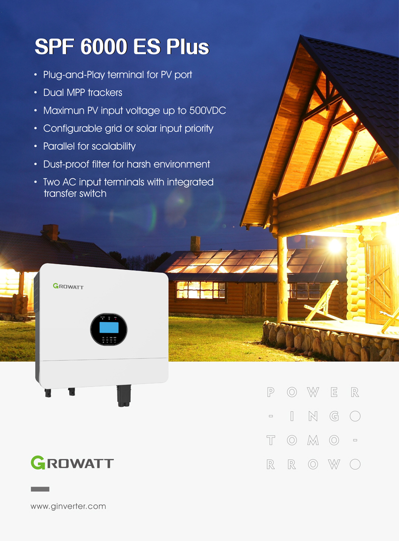 Growatt High Frequency Inverter With Small Size And Lightweight SPF 6000 Es Plus Growatt Solar Hybrid Off Grid Inverter