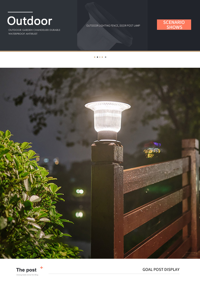 Landscape Sensor Yard Garden Fence Led Post Lamp Outside Pole 5V 4.5W 26x26x25cm