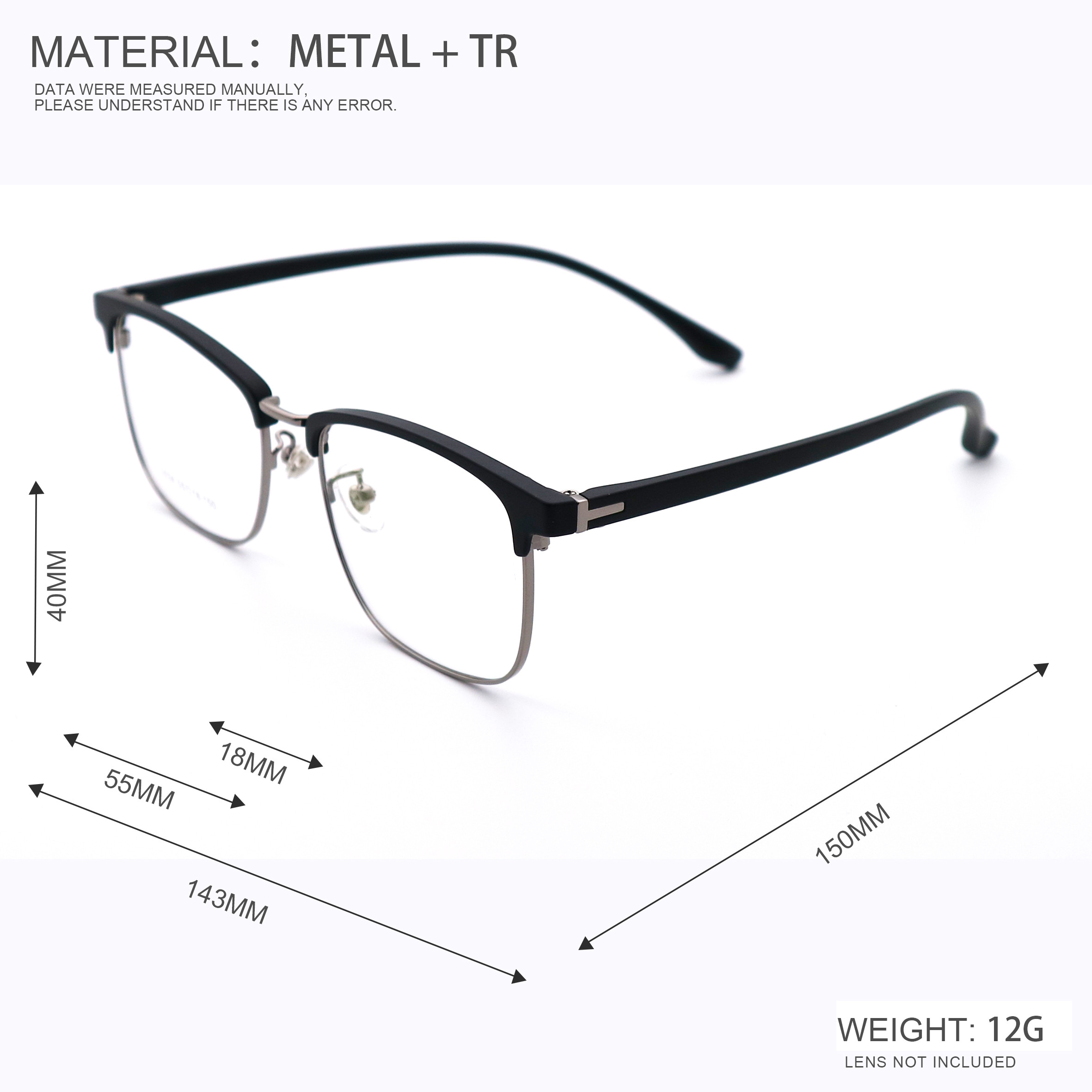 Portable Rectangle Metal Browline Glasses Framework Unisex 3534