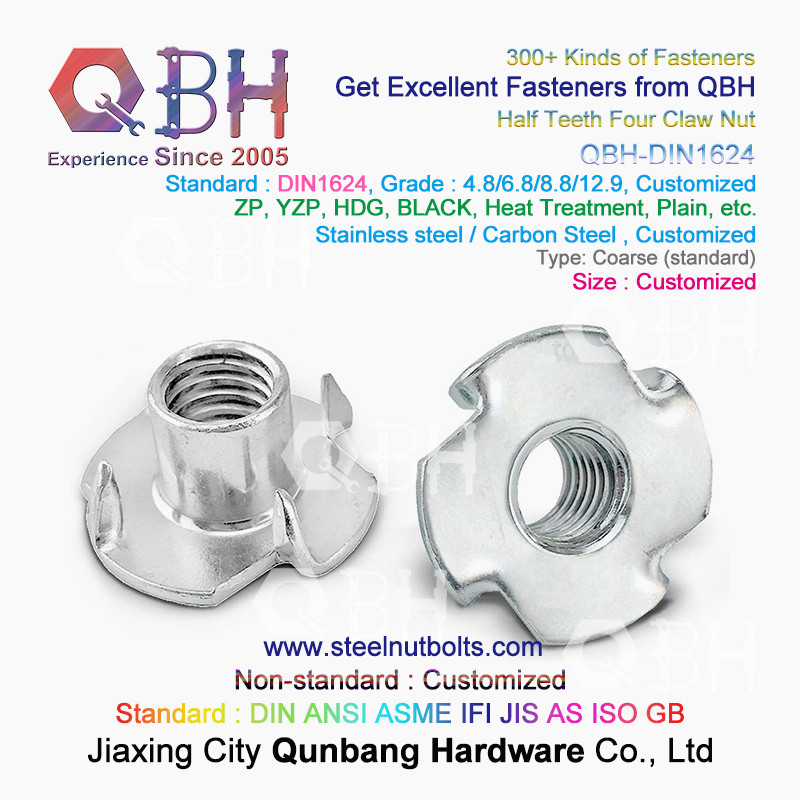QBH M4-M10 DIN1624 Stainless Steel Half Teeth Four Claw T Weld Nuts T-Nut