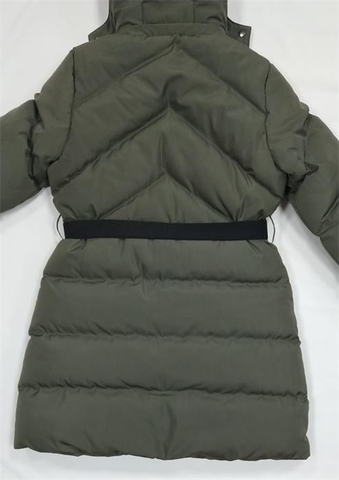 Polyester Womens Long Padded Coat With Hood Belt Zips Long Puffer Fur Hood