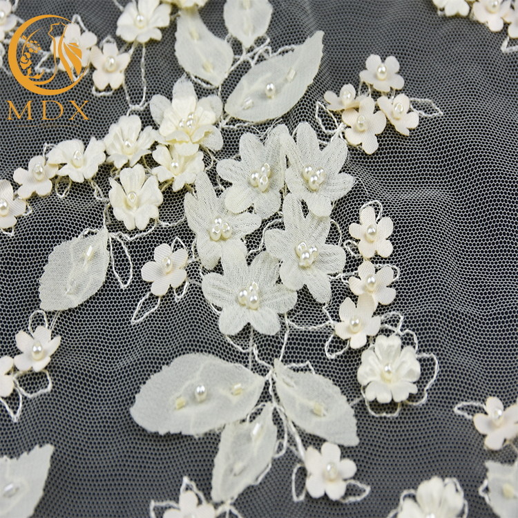 Tulle 3D White Flower Lace 80% Nylon Embroidery For Wedding
