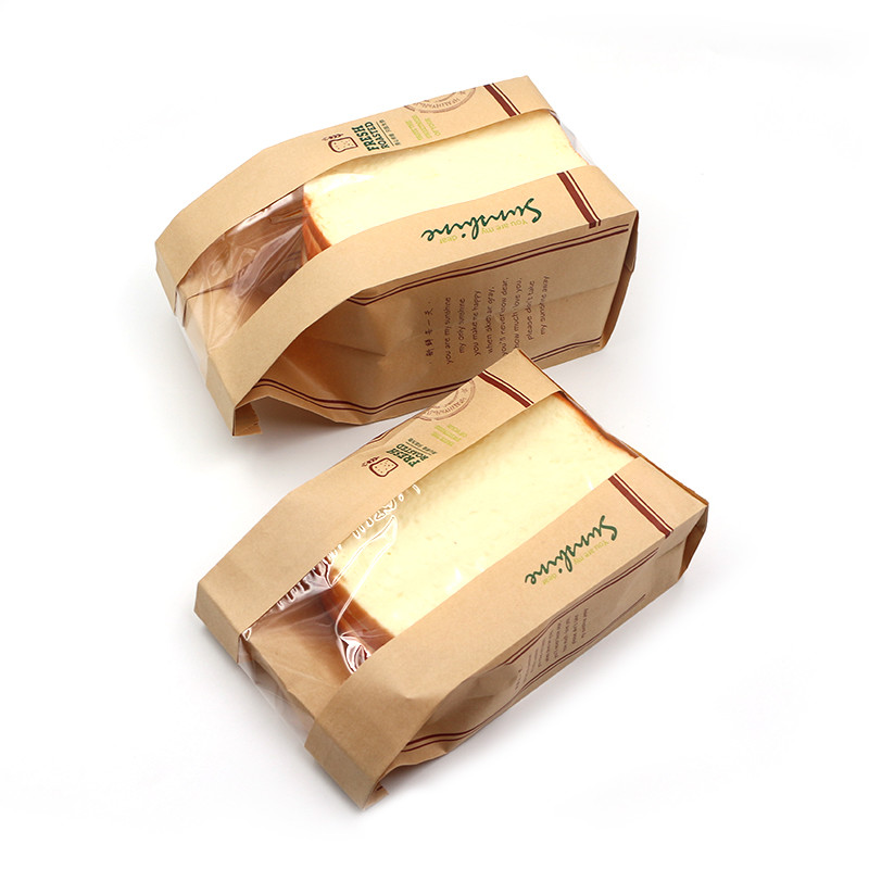 Brown Kraft Food Packaging Paper Bags With Window Spot Varnishing