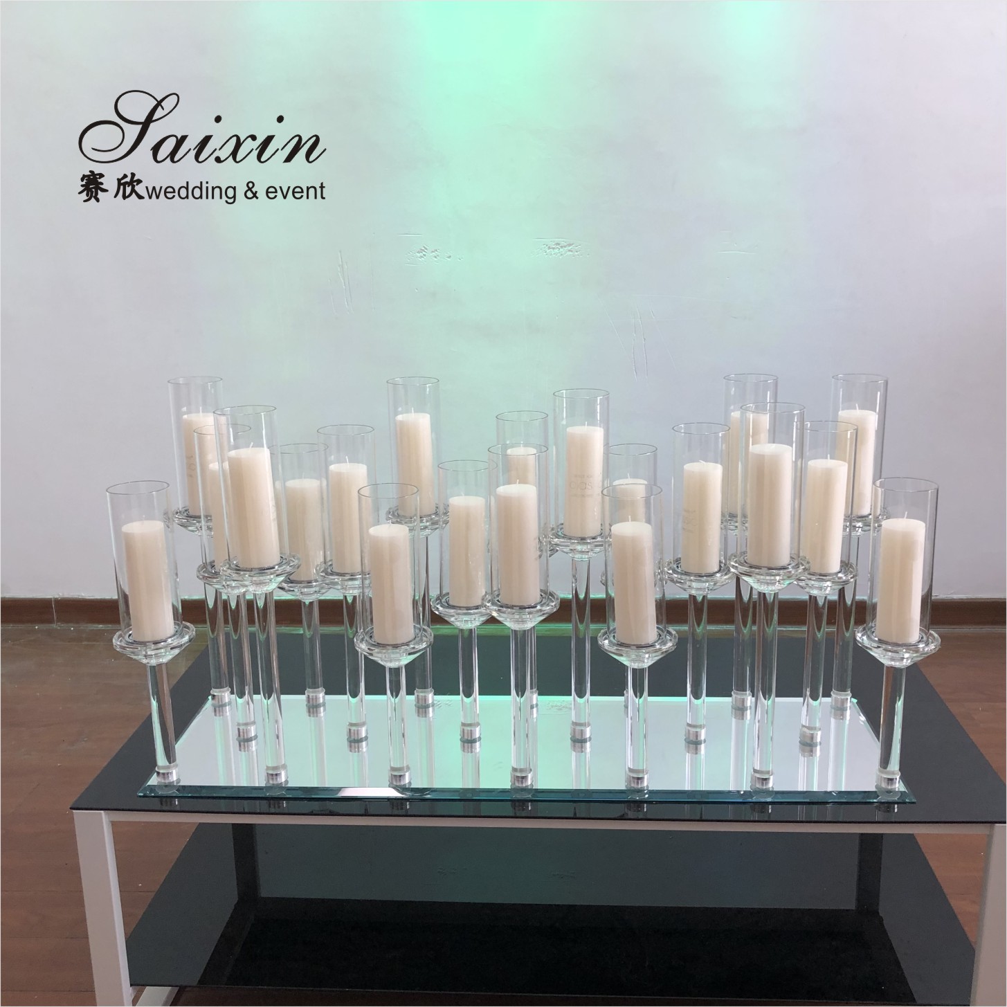 New ZT-398 unique 15 arms silver Metal wedding table candle stand