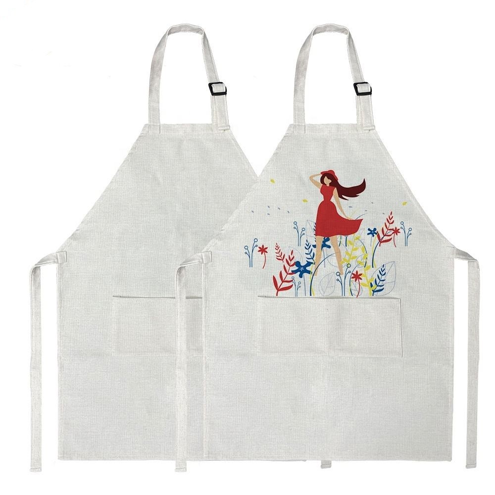 Printable Blank White Adjustable Sublimation Linen Apron With Pocket For Adult and Kids