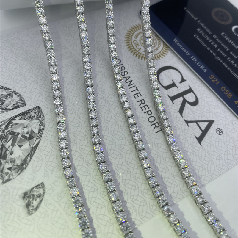 Hip Hop Moissanite Tennis Necklace 925 Sterling Silve VVS Diamond Tennis Necklace