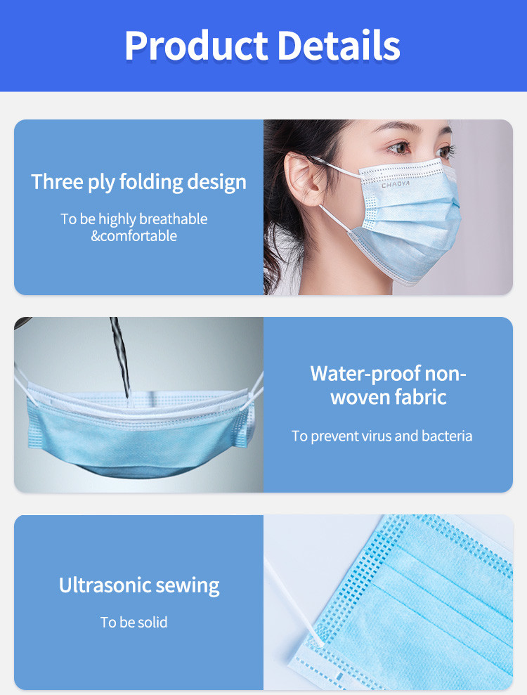 Professional 3ply Ear Loop Face Mask Medical Surgical Face Mask FDA Certificates