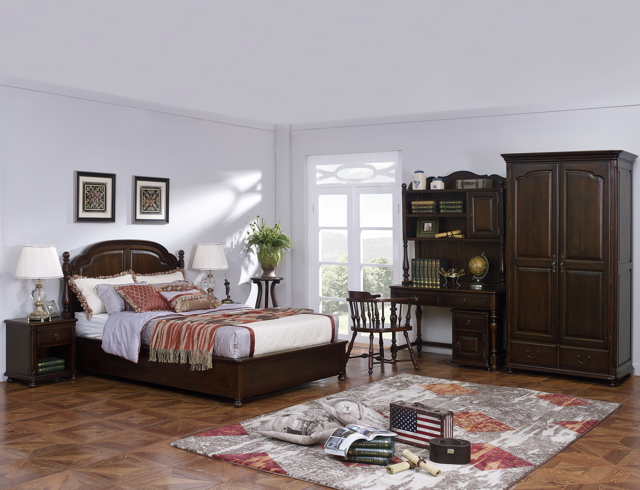 Home Office Study room furniture Wooden Reading Writing desk Computer table with Storage cabinet and Bookshelf cabinet