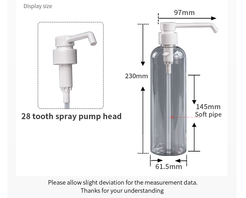 Alcohol 25mm Water Mist Plastic Empty Spray Bottles 210*61.5mm