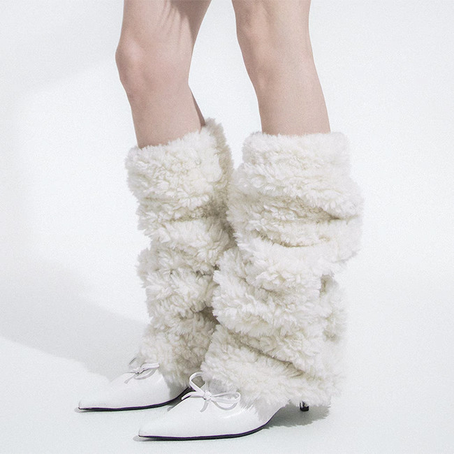 Winter Fluffy Women Leg Warmers Fleece Stacked Thick Fashionable Leg Warmers