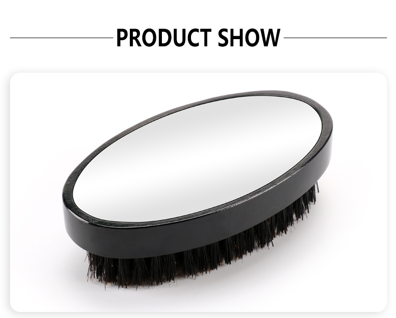 Beard Brush With Mirror Soft or Medium Hard Boar Bristle Wooden Handle for Men