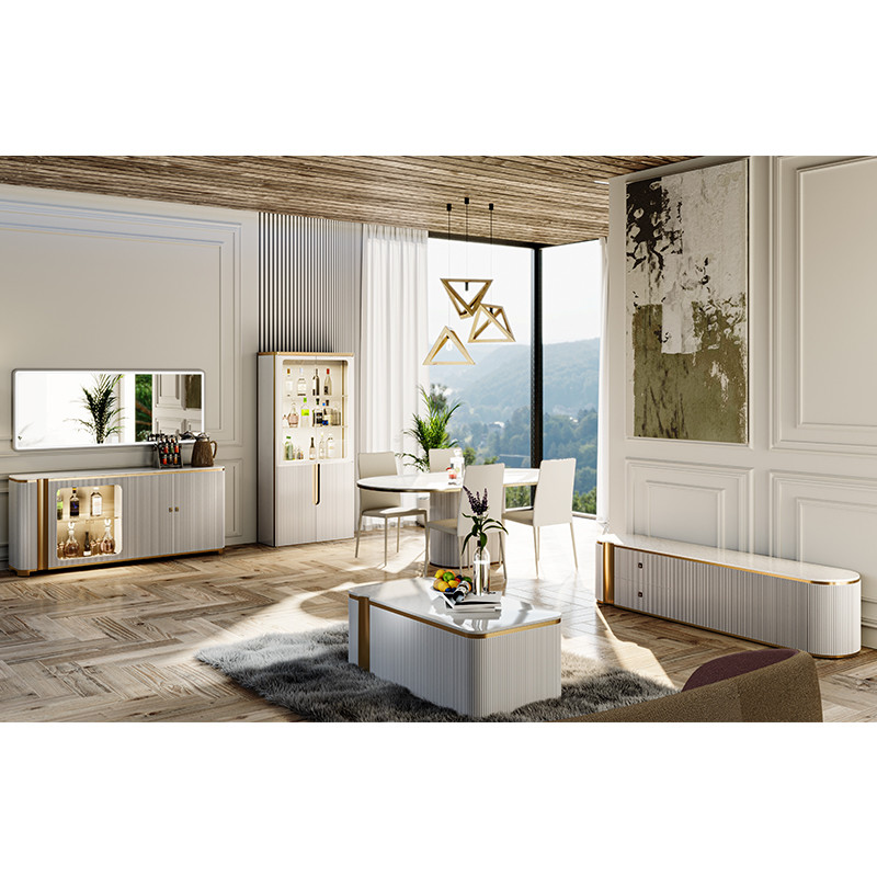 Modern Design White Large Wooden Dinning Table And Chair Set 4 Seater Home Furniture Marble Slate Dining Table For 6