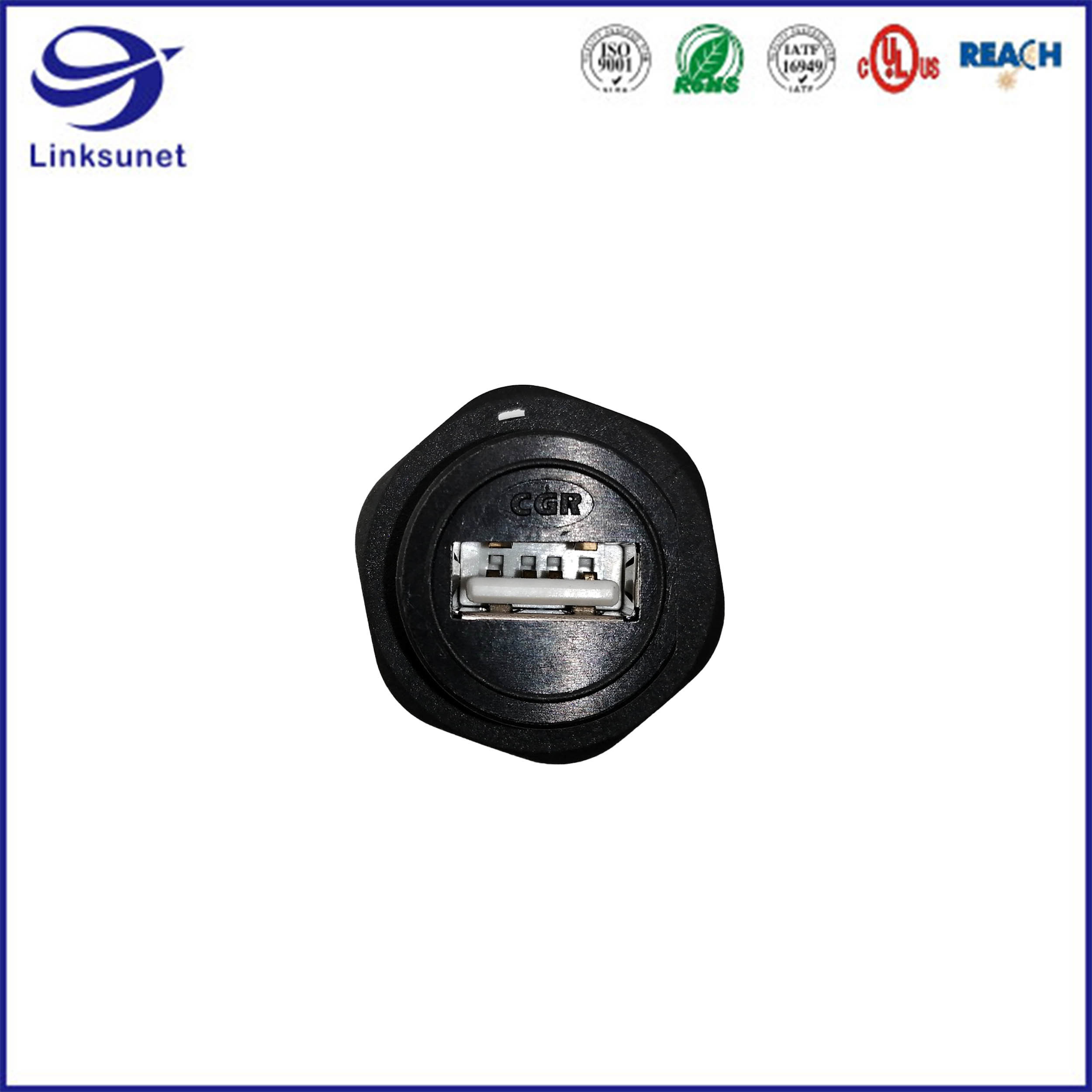 USB 2.0 Type A Panel Mount Circular Connector for Data transmission wire harness