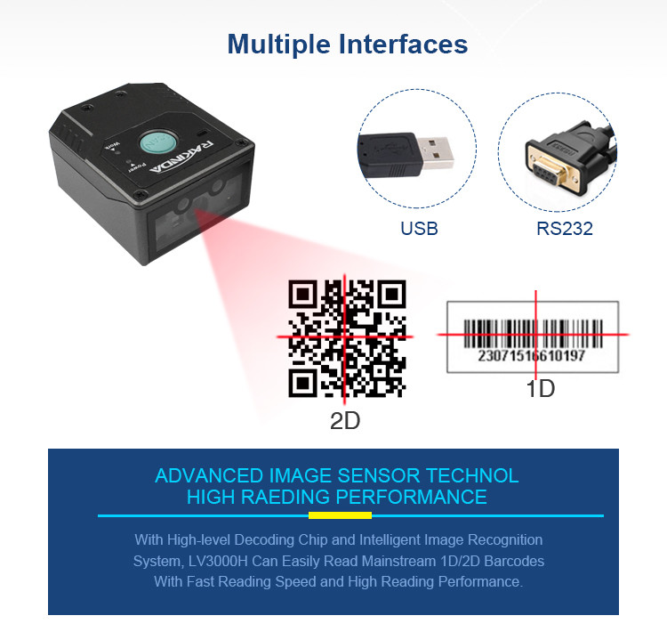 Fixed Mount AZTEC Qr Code Reader Module Embedded OCR Barcode Reader