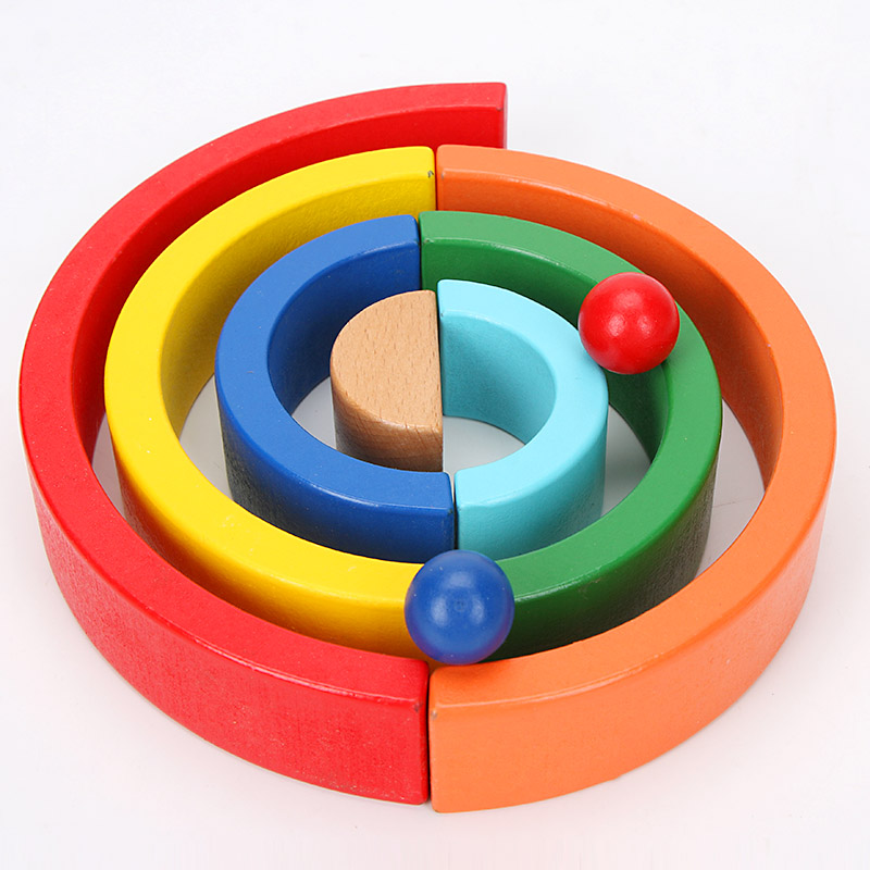 Brown 18cm Rainbow Wooden Building Blocks Toy Creative Educational