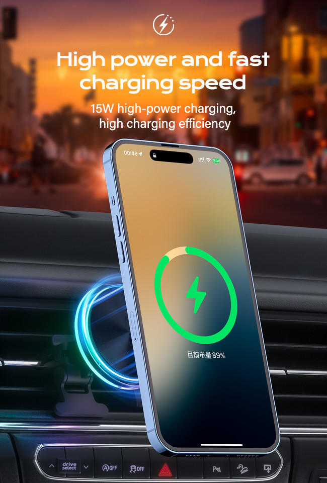Iphone 15 Pro Max Charger Ambient Magnetic Car Mount With 1.7kg Strong Magnetic Attraction And Customisable RGB Lights