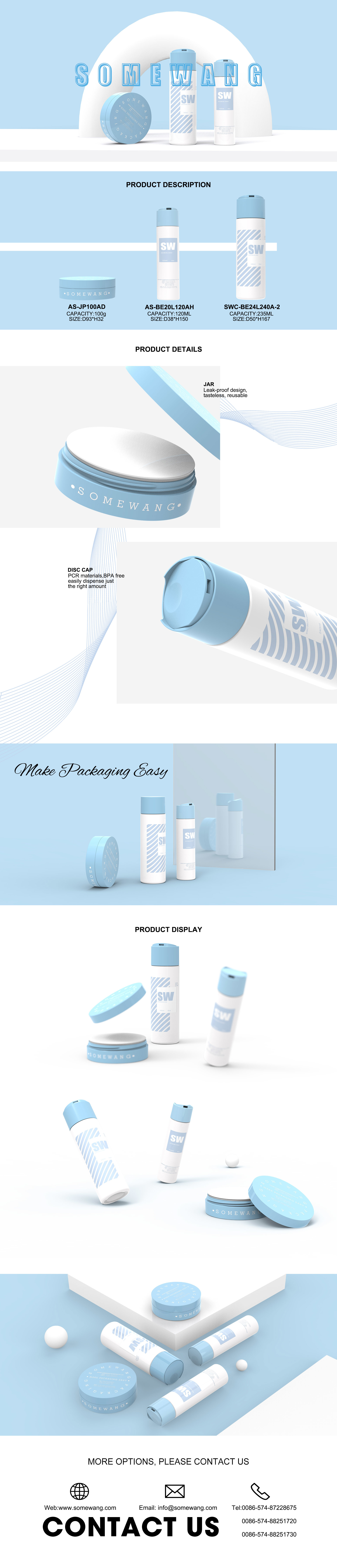 120ml 240ml HDPE Cosmetic Lotion Bottle With Double Wall Disc-Top Cap