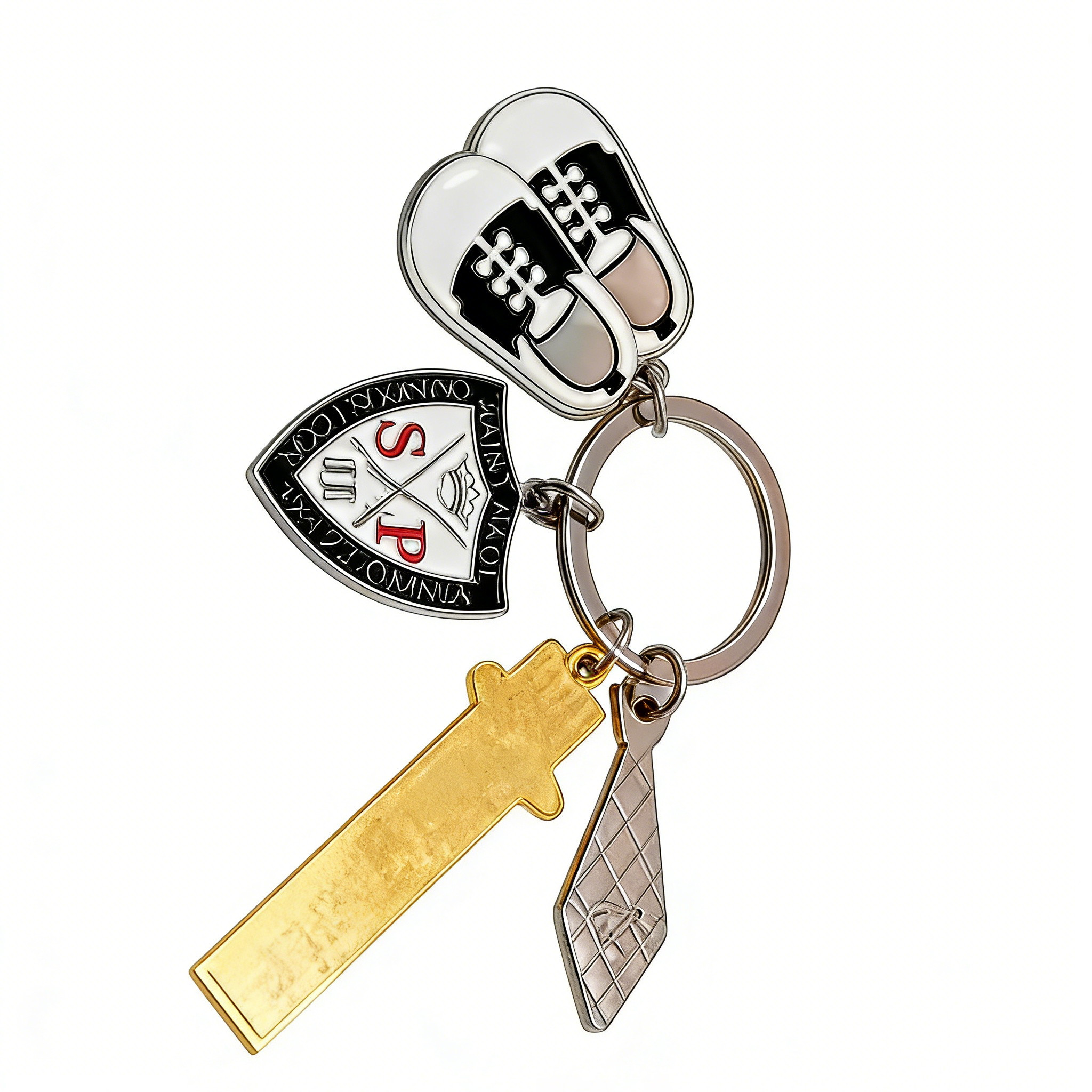 Close-up view of precision metal keychain with custom logo