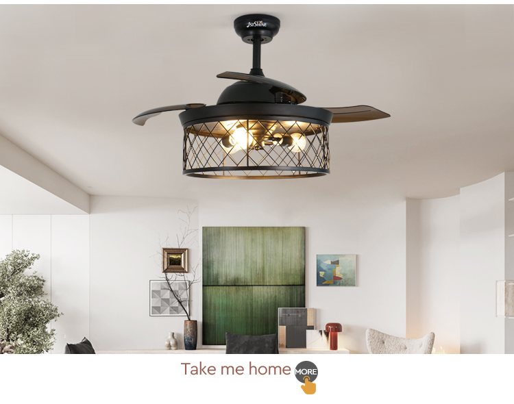 Customized Design 1stshine Ceiling Fan with Hidden Blades and LED Light in Black Color