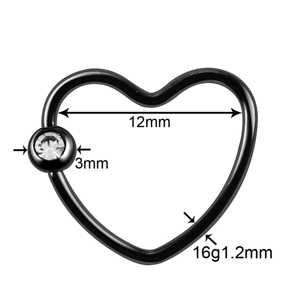 Steel Black Seamless Hinged Nose Hoop Septum Clicker Piercings Heart Star Lip Labret Ring Ear Cartilage Tragus Sexy Jewe