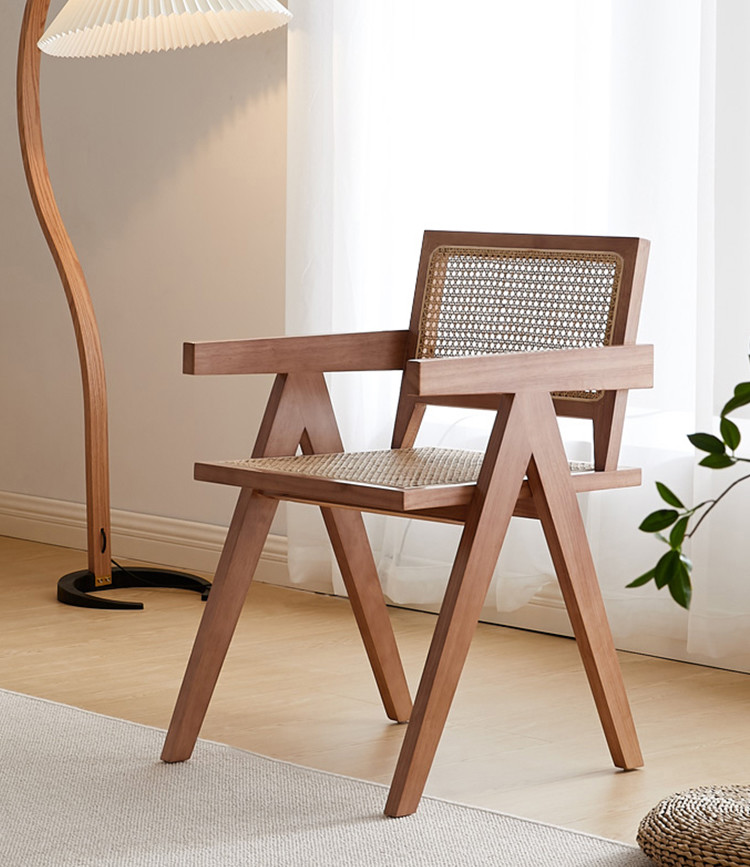Nordic Rattan Dining Chair Cherry Wood Rattan Lazy Chair