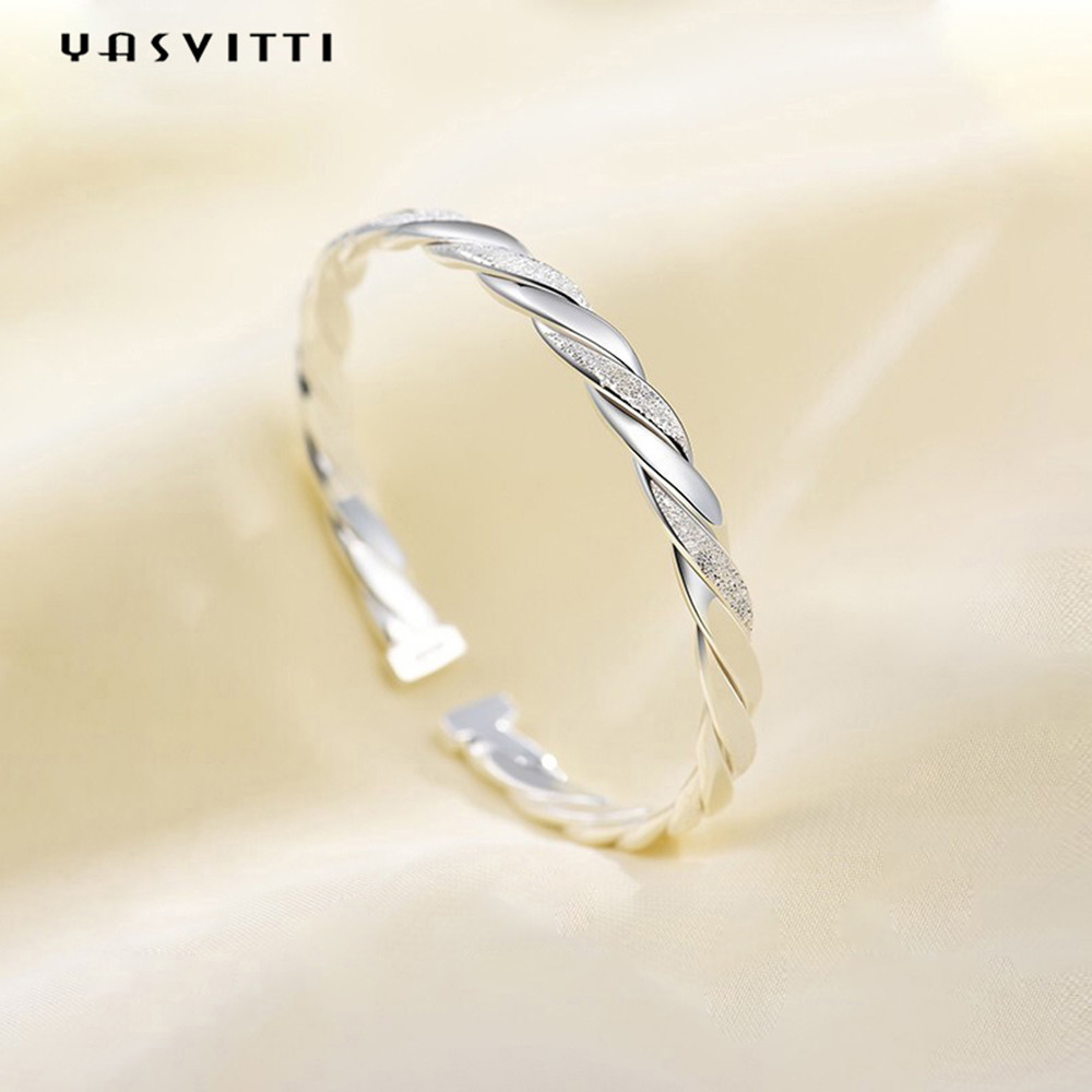 3g 13cm Twist Cuff Bracelet Rhodium Plated CZ 925 Silver Bangles